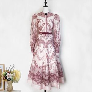Designer-Style Pink Vintage Design Lace Two-Piece Blouse Skirt